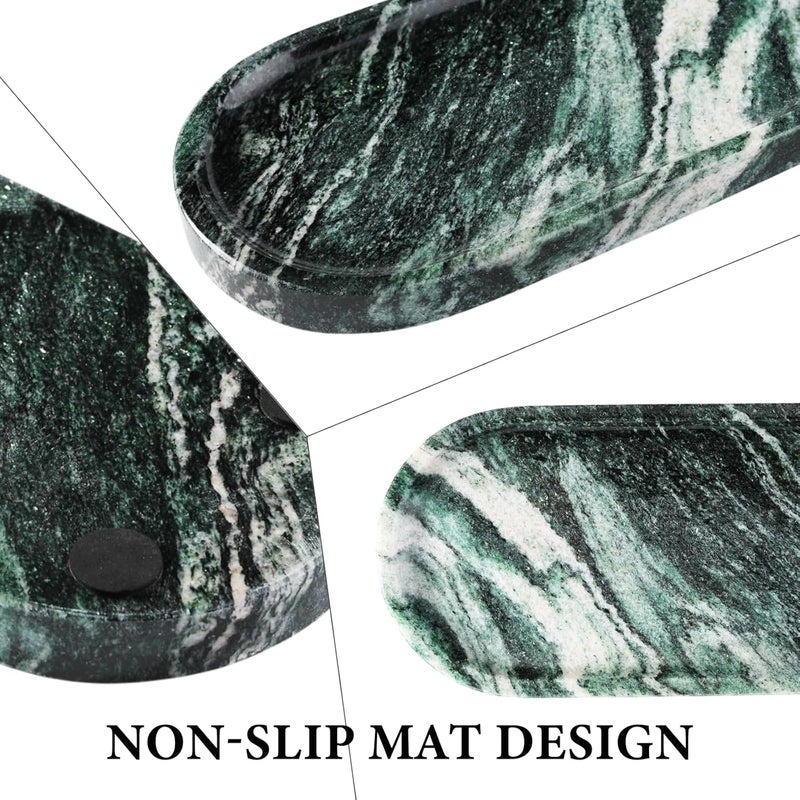 Koville Green Marble Tray for Bathroom Countertop, 10"x5" Natural Marble Vanity Tray Perfume Trays for Dresser, Stone Jewelry Dish Candle Holder for Home Decor, Stone Catchall Trays - Image 3